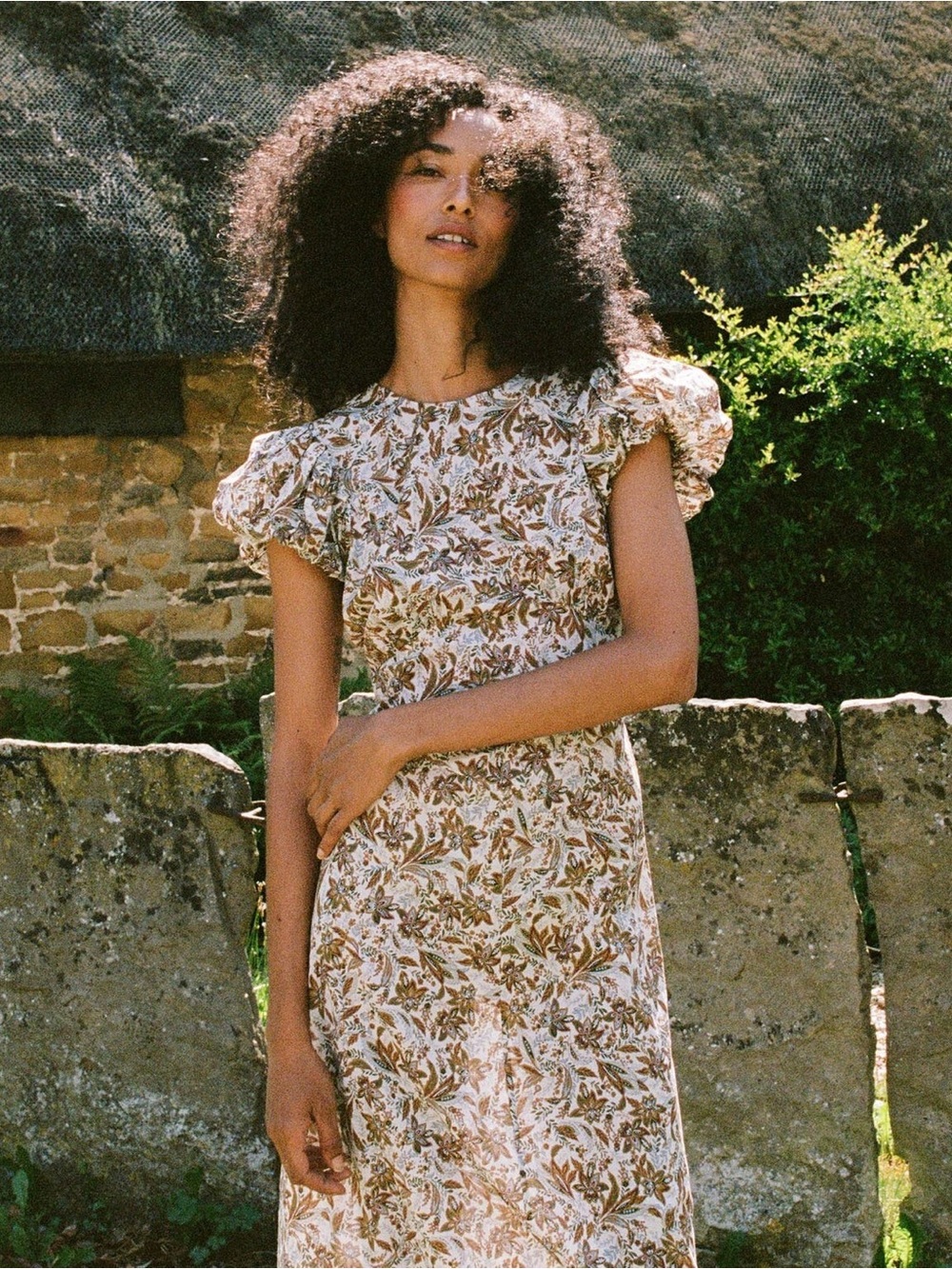 Doen Rhodia Dress in Blanc Narcissus Floral‎ Size Small Midi Cream
